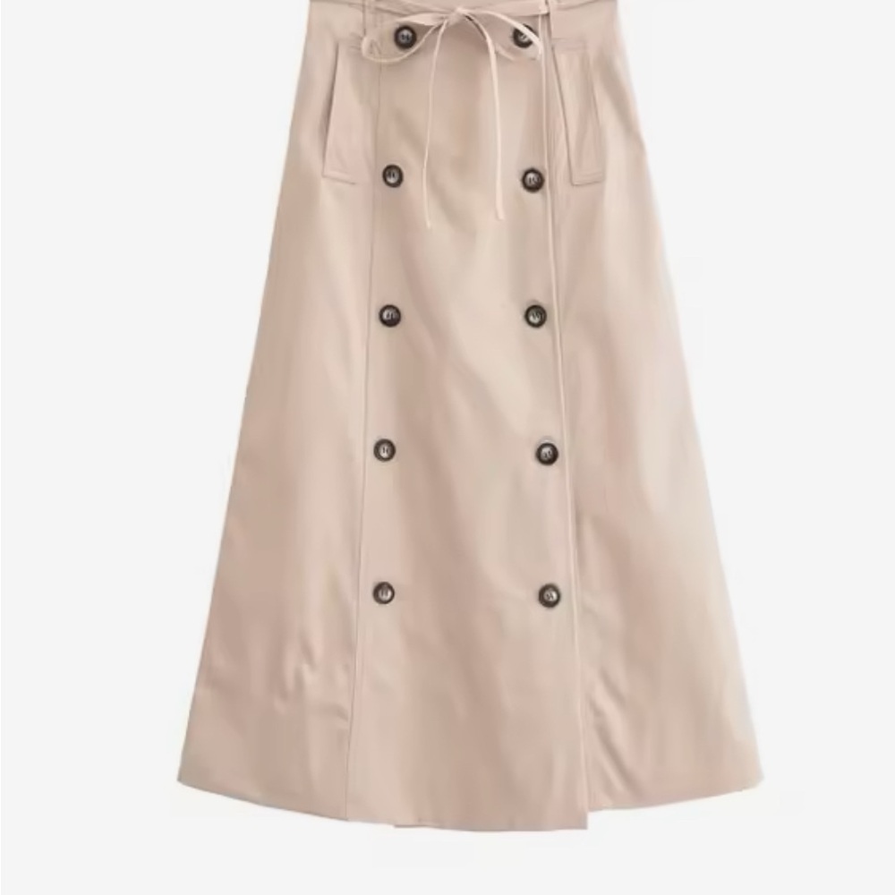 Elegant Beige Double-Breasted Skirt